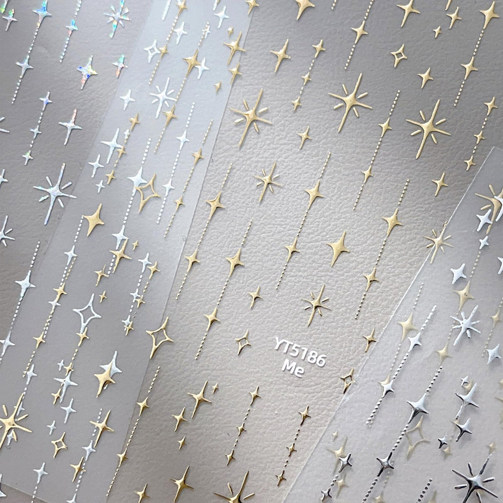 Puyokinm close-up of embossed star decals highlighting texture and shine
