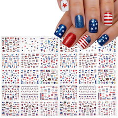 Puyokinm fanned sheet layout displaying thirty unique 4th of July nail designs