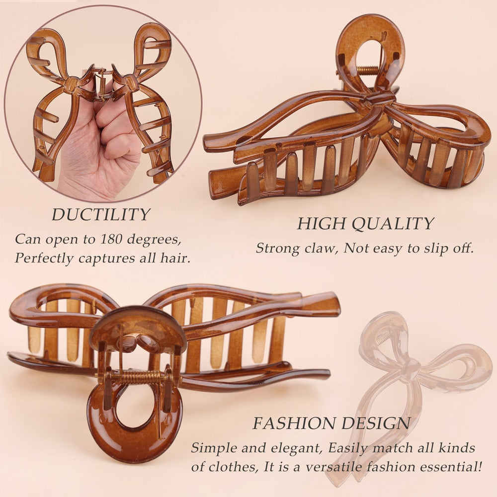 PWEOUKE bow clip side view open to 180 degrees showing wide jaw benefit accommodate hair