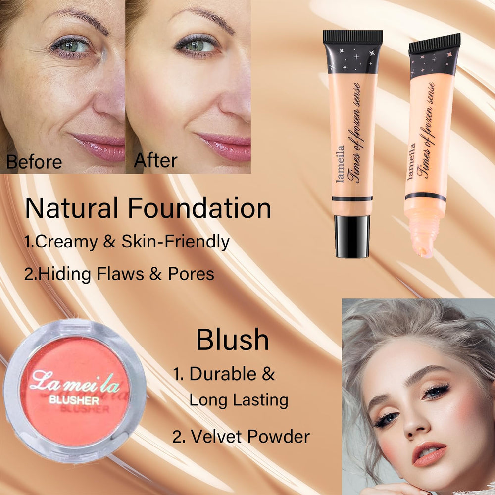 PWYSHXDF brushes, sponge and eyebrow stencils laid out for easy application guidance