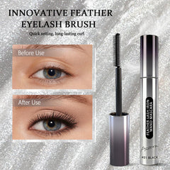 Qawnfy mascara swiped on lashes showing fiber lengthening effect