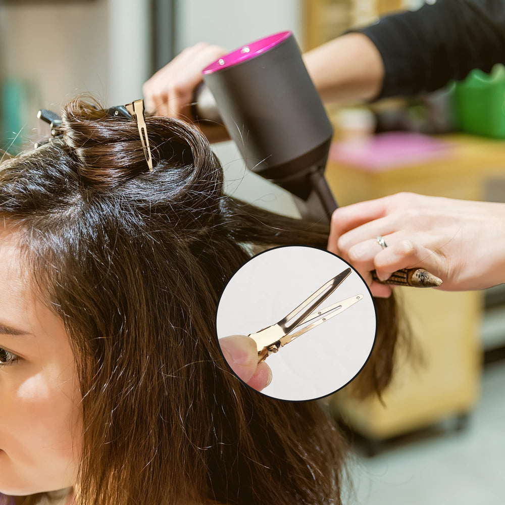 Qearl clip securing hair during color service, keeps sections separate