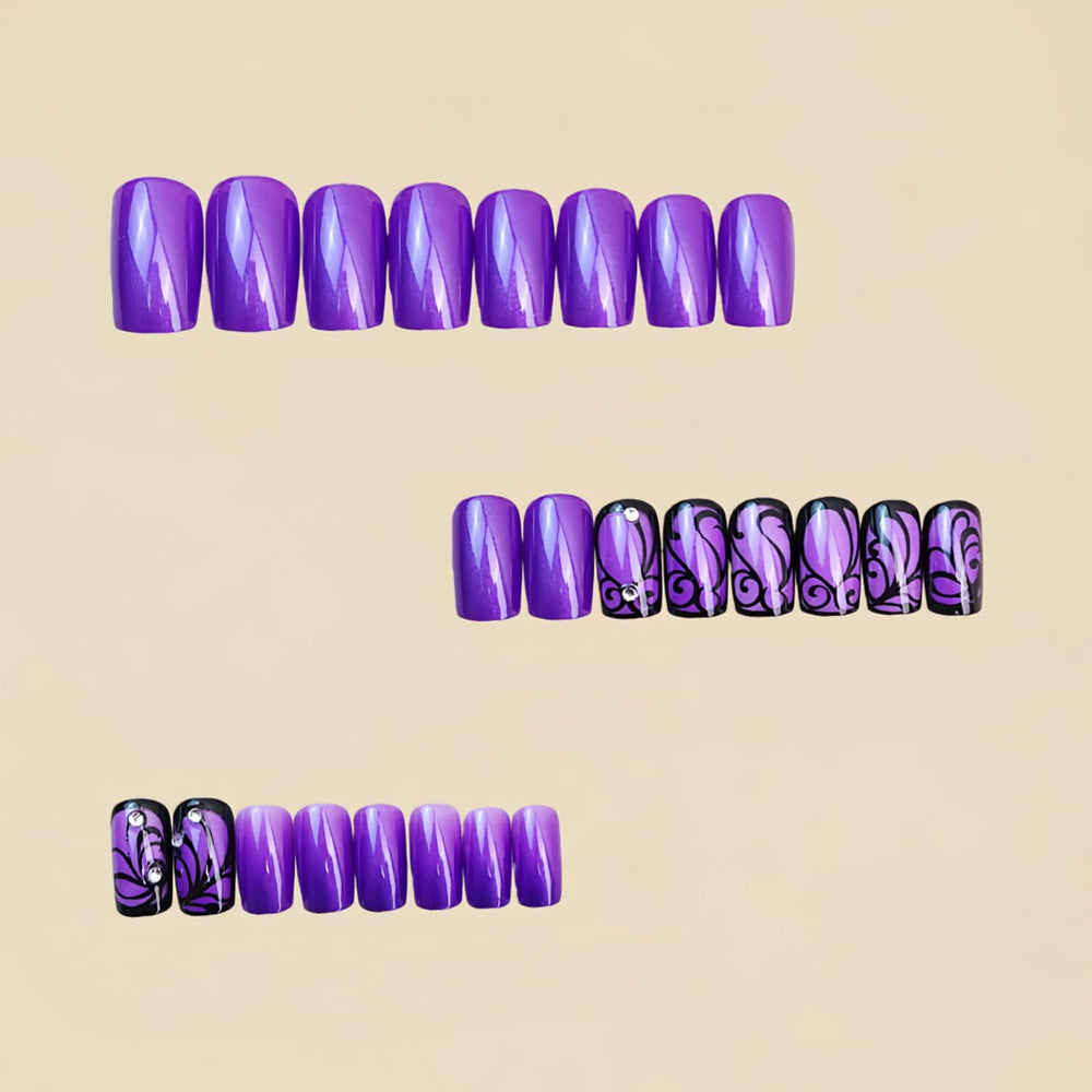 QEYRIYI close-up rhinestones sparkle on purple nails adding elegant shine