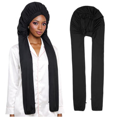 QFGasre front view of bonnet showing full-length fit and neat finish, protects braids