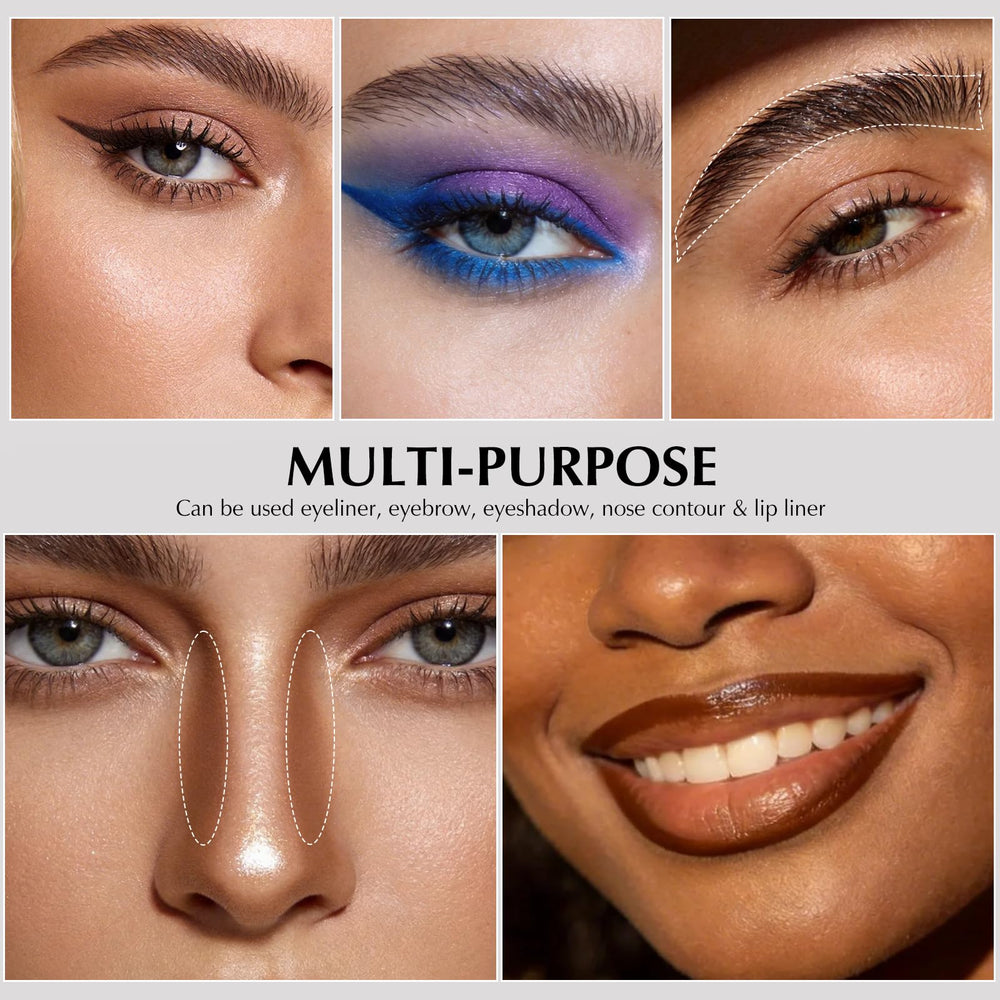 QHOSIULI blended eyelid look showcasing matte and glitter mix for versatile finishes
