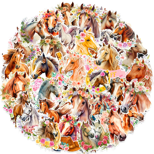 qhqqwzxqc front packaging showing 100 colorful horse stickers and easy storage