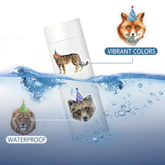 qhqqwzxqc stickers applied to a water bottle demonstrating waterproof durability