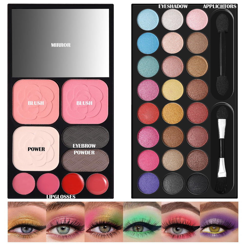 QiBest close-up of 24 eyeshadow shades showing blendable texture