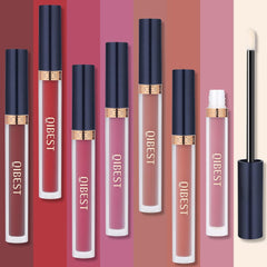 QiBest model wearing matte shade demonstrating long-lasting color