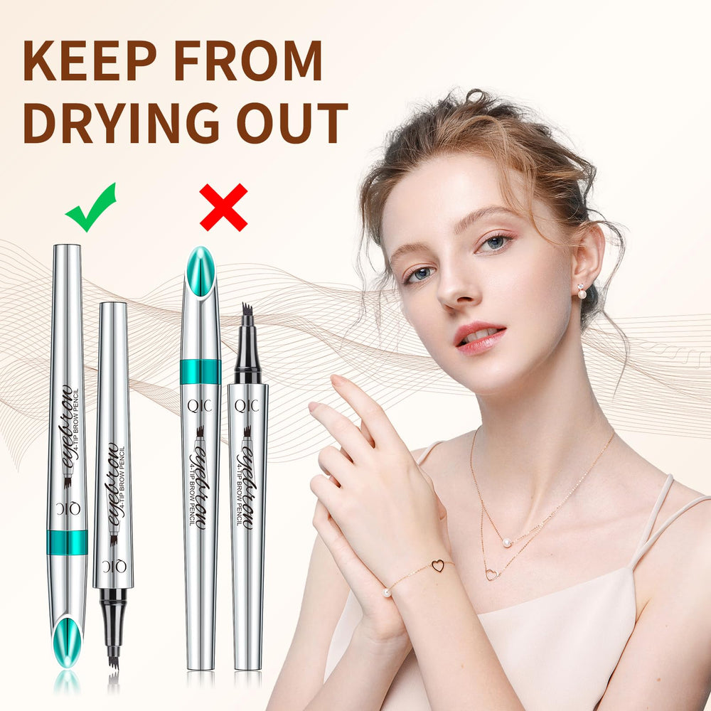 QIC pen creating hair-like strokes on skin for precise, natural-looking brows