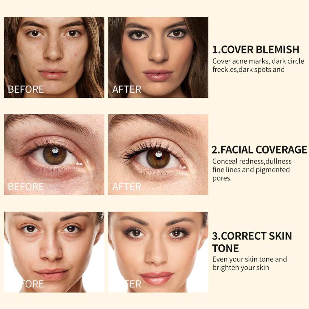 QIC concealer blended before and after showing coverage benefit