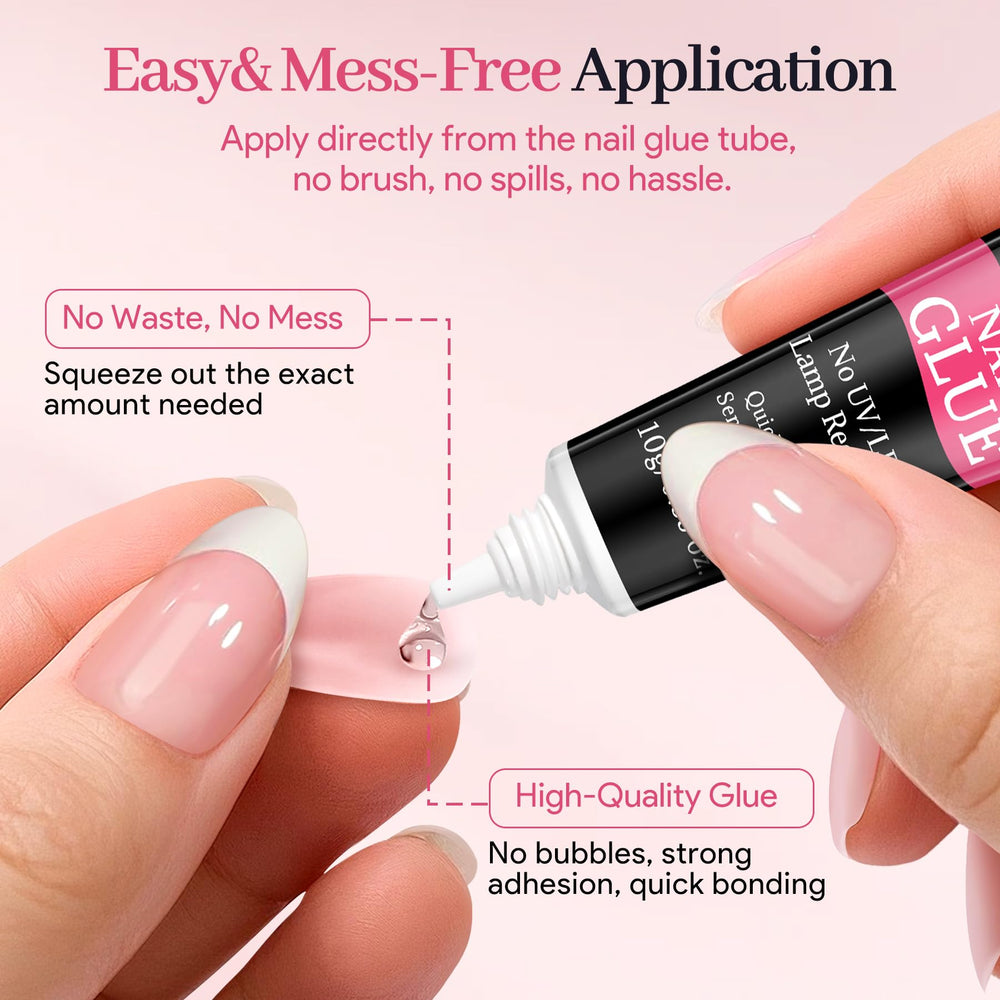 QIEK applying press-on nail to natural nail for fast at-home use