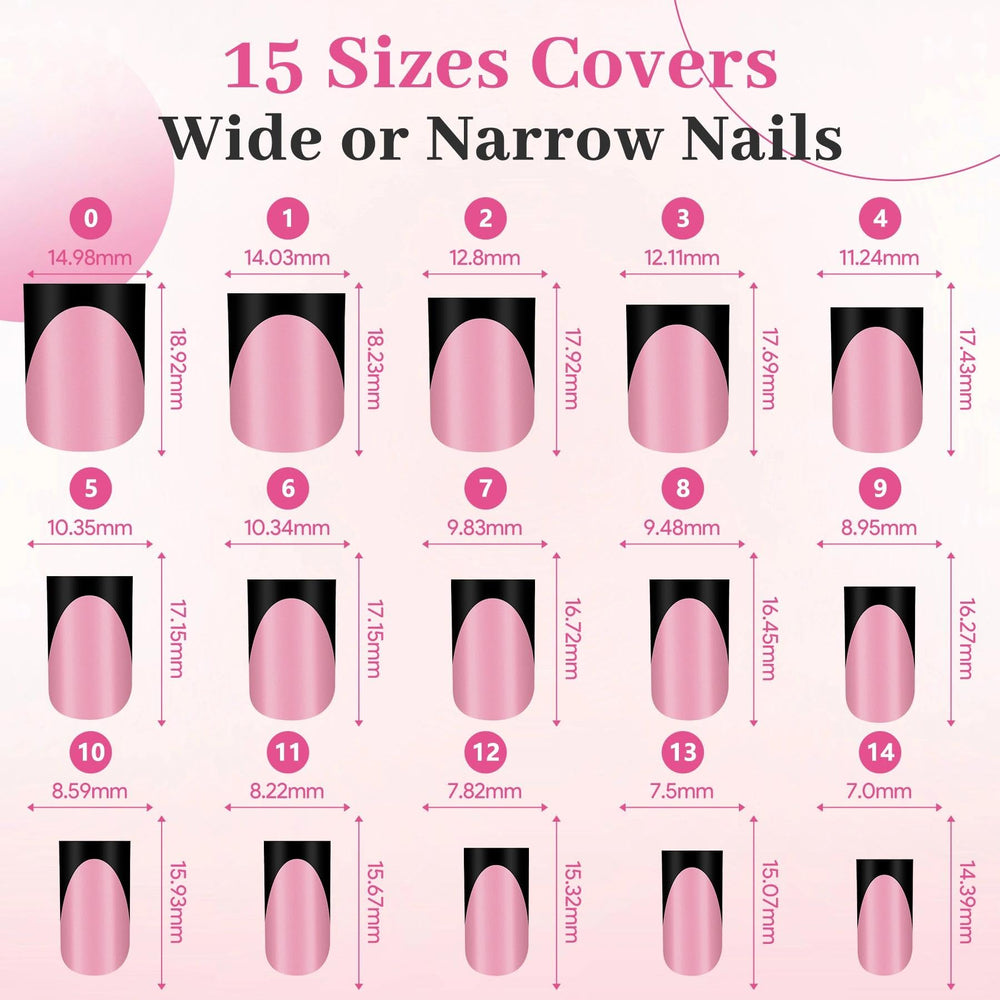 QIEK numbered nail tabs laid out to show 15 inclusive sizes