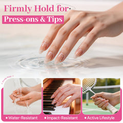 QIEK glue being applied to press-on nails for quick secure bonding