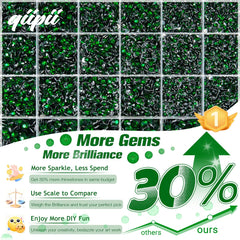 qiipii open 24-grid box with sorted green resin rhinestones for organization