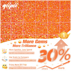 qiipii 24-grid storage box open with neatly separated neon orange rhinestone sizes for easy access