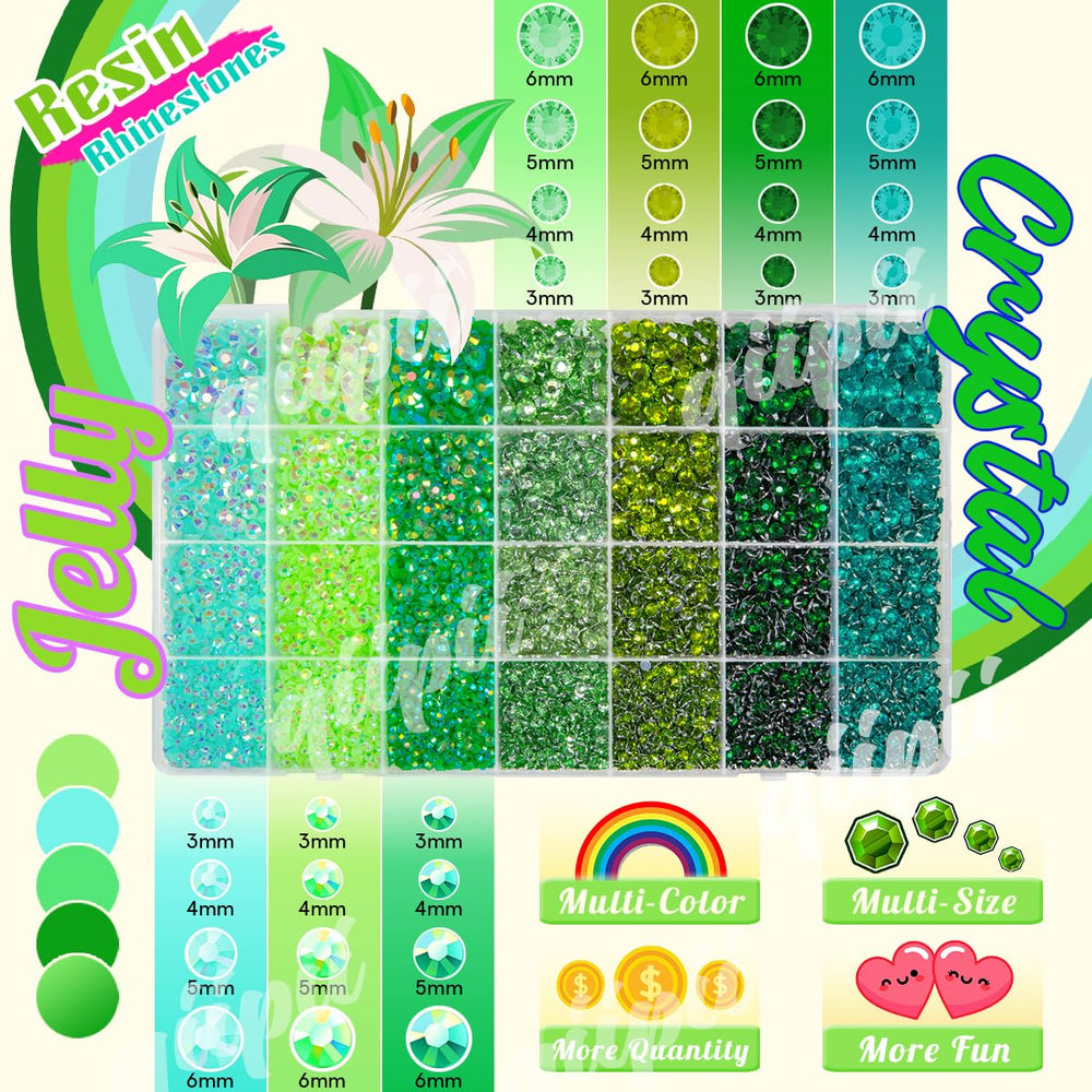 qiipii open 28-grid box displaying seven green tones for easy color selection