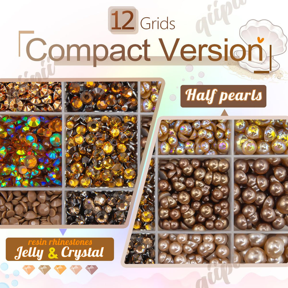 qiipii close-up showing brown pearl and rhinestone finishes for sparkle