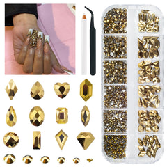 qiipii 12-grid box showing organized gold rhinestones for easy selection