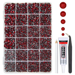 qiipii front package box showing maroon rhinestones and included glue for easy crafting