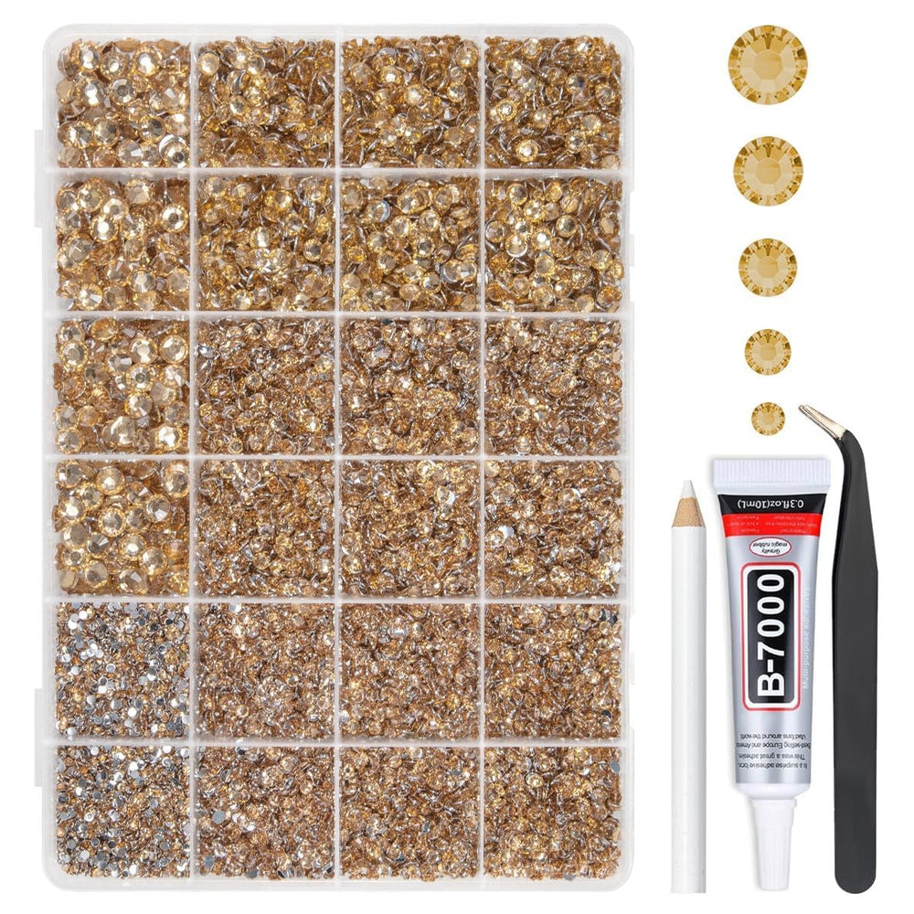 qiipii front packaging showing champagne rhinestone kit organization and convenience