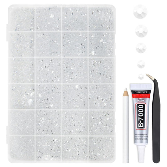 qiipii front packaging showing clear rhinestones and included glue for easy identification