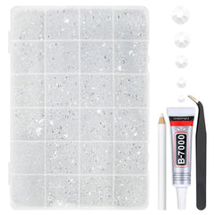 qiipii front packaging showing clear rhinestones and included glue for easy identification