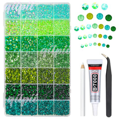 qiipii front packaging showing green rhinestone kit and organized storage for quick access