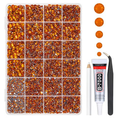 qiipii front packaging showing bright orange rhinestones and organizer box for easy storage