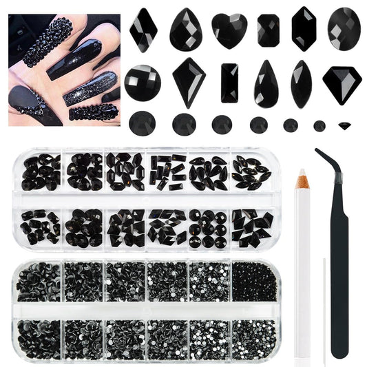 qiipii front packaging showing full multi-shape rhinestone kit and included tools for convenience