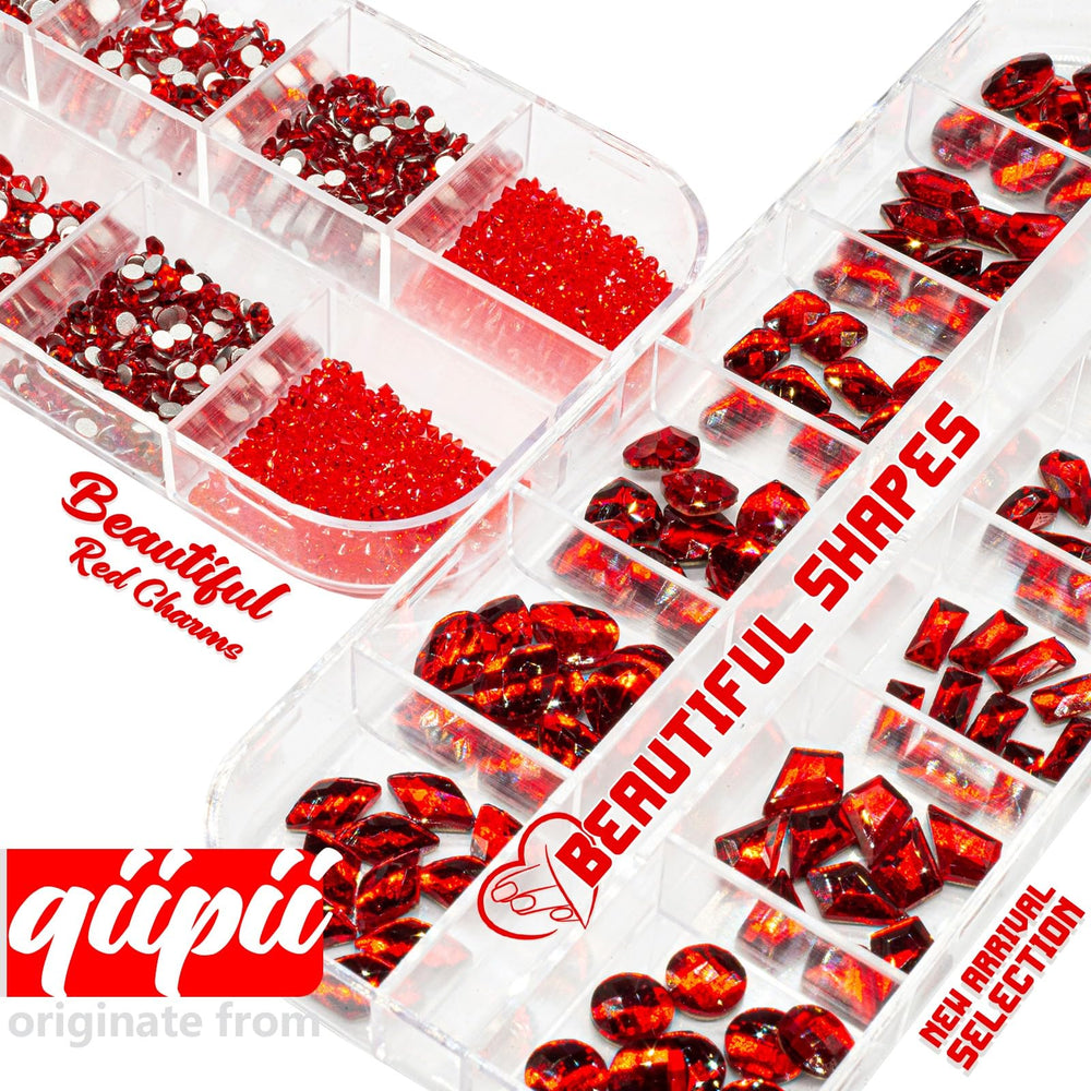 qiipii close-up of different shaped red crystals giving sparkle detail