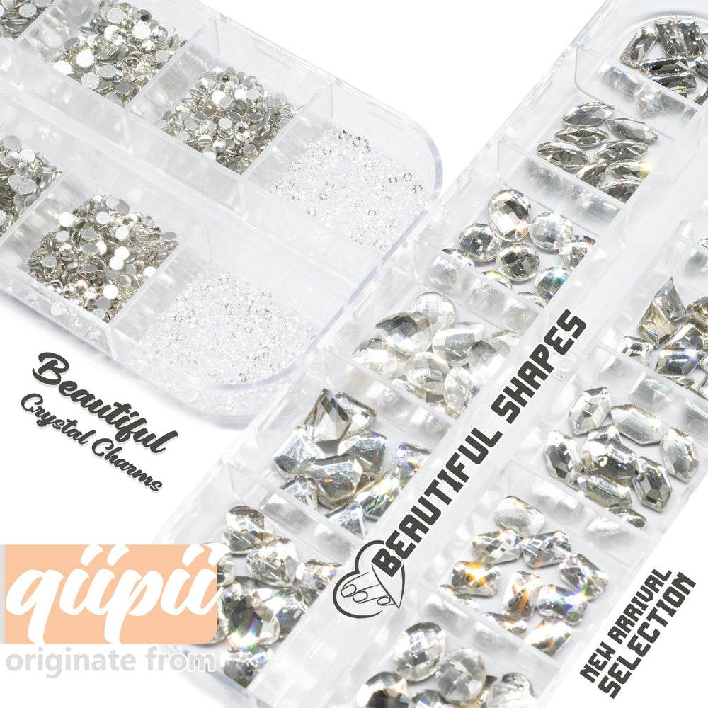 qiipii rhinestones applied to fingernails demonstrating salon finish and eye-catching shine benefit