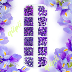 qiipii dark purple gems applied on nails for eye-catching shine