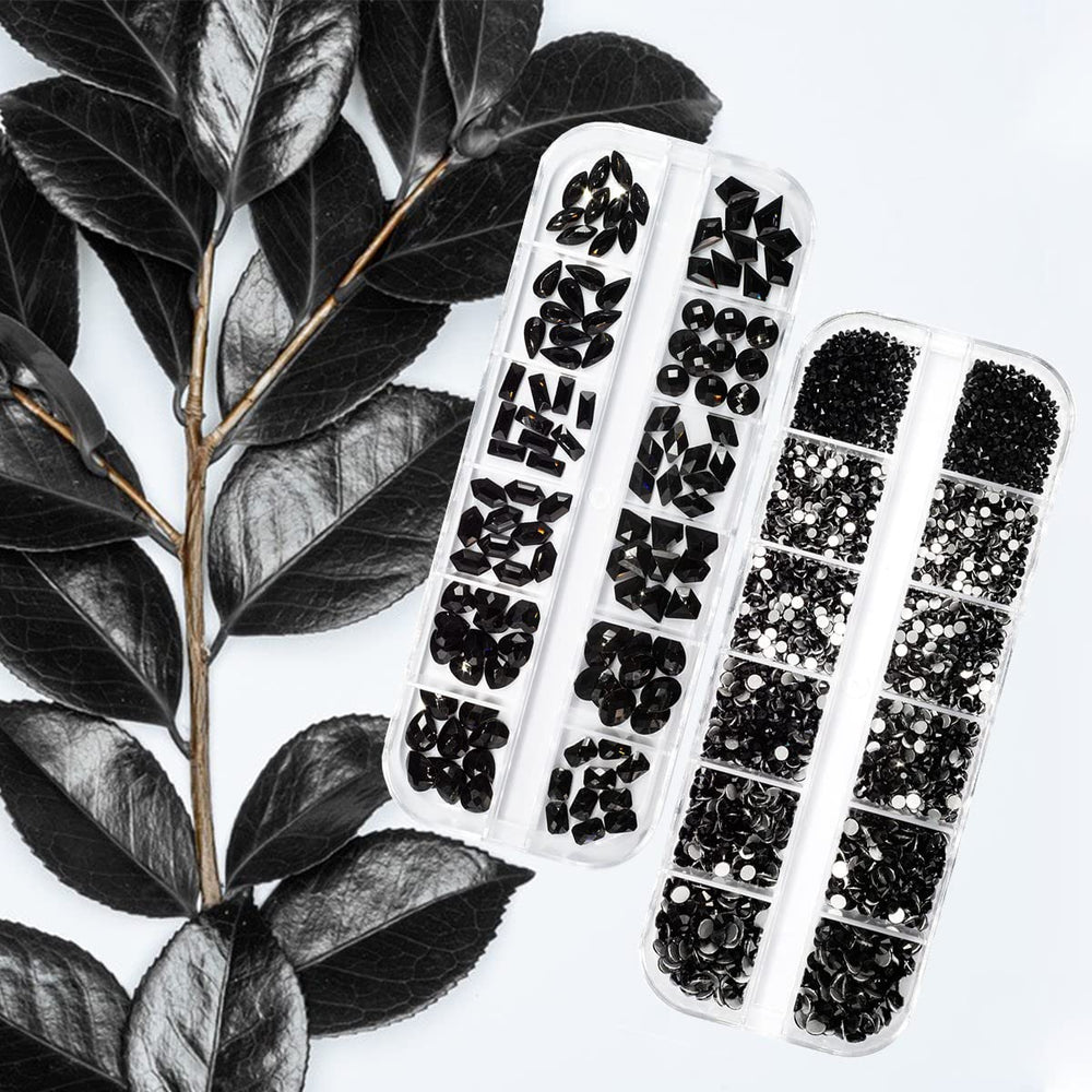 qiipii rhinestones applied on manicure showcasing dramatic black accents for eye-catching nails