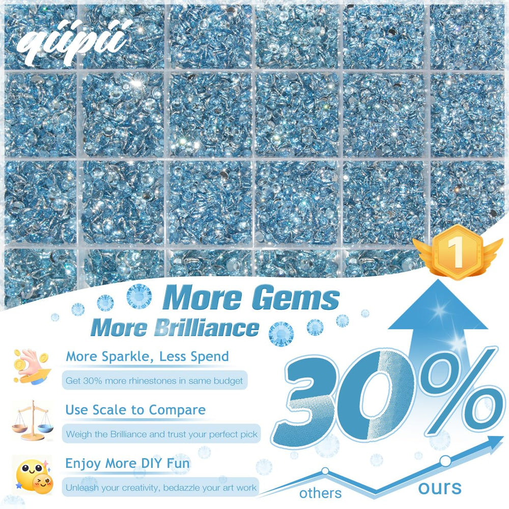 qiipii open 24-grid organizer with sorted sky-blue rhinestones for tidy storage