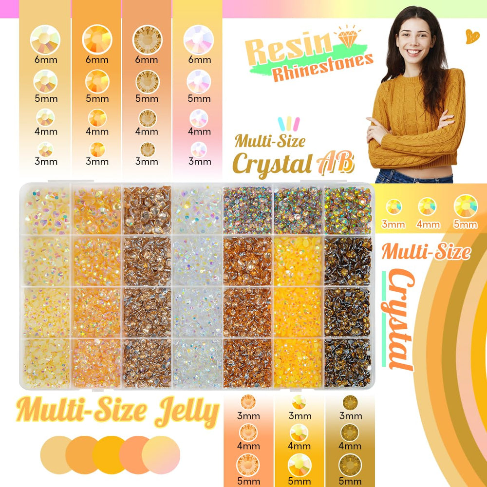 qiipii open box with 28 compartments displaying organized champagne and yellow-toned resin gems for easy selection