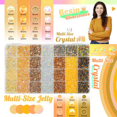 qiipii open box with 28 compartments displaying organized champagne and yellow-toned resin gems for easy selection