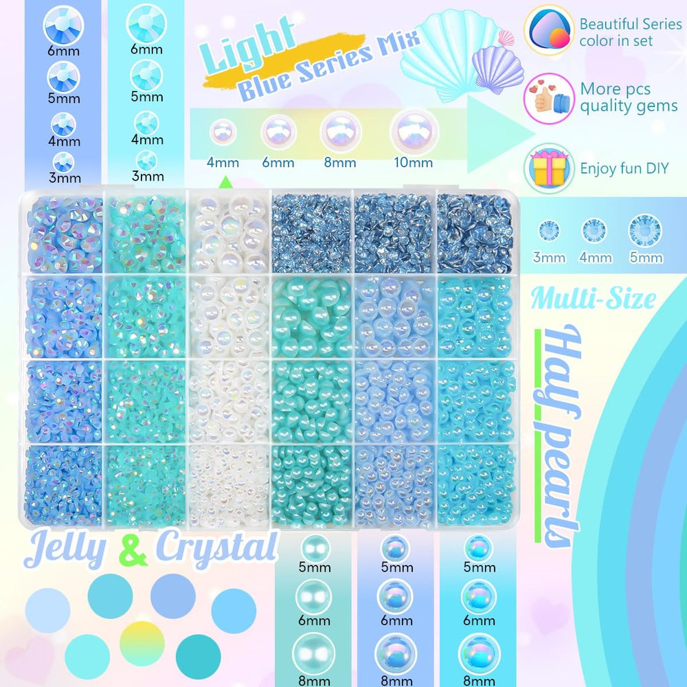 qiipii open 24-grid box with sorted pearls and rhinestones for quick use