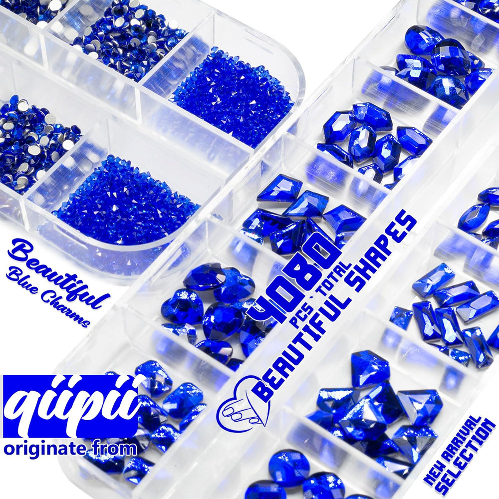 qiipii open box with sorted compartments of sapphire blue gems for quick access