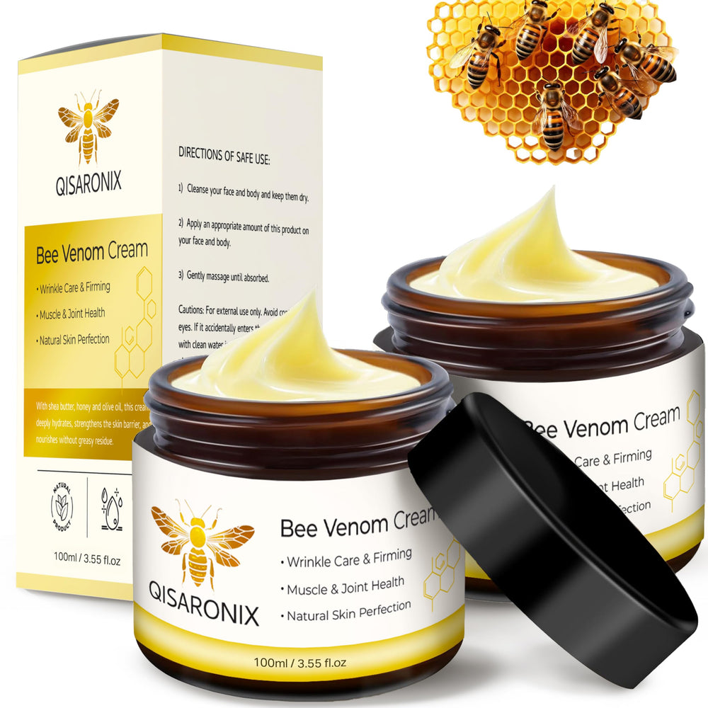 QISARONIX front packaging showing bee venom cream, clear labeling and travel-ready benefit