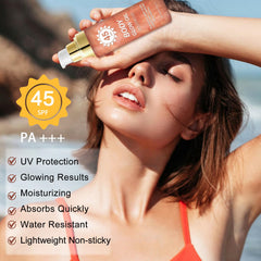 Applying QIUFSSE body glow oil on arm for instant luminous, hydrated look