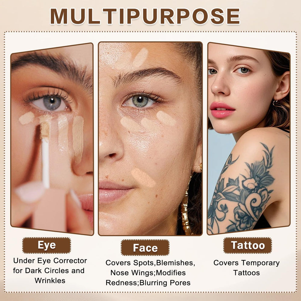 QIUFSSE dual-ended concealer in use under-eye showing combined brightening and spot coverage