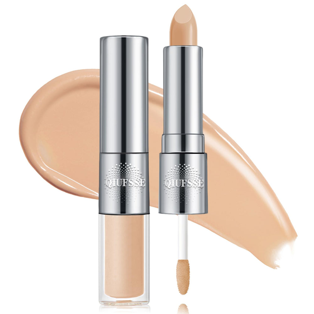 QIUFSSE front packaging showing dual-ended concealer and shade 02 Beige for convenient brightening