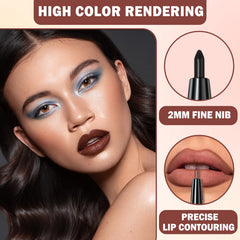 QIUFSSE lip kit on model showing bold black lip look and long-wear result