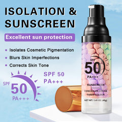 QIUFSSE side label highlighting SPF 50 protection and ingredients, clear sun-shield benefit