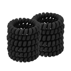 QIUTIMIY matte black 12-pack front view showing tidy coil ponytail holders and clear packaging offering convenience