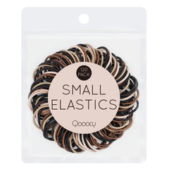 Qooocy front packaging showing 120 mini hair ties and natural colors, convenient storage