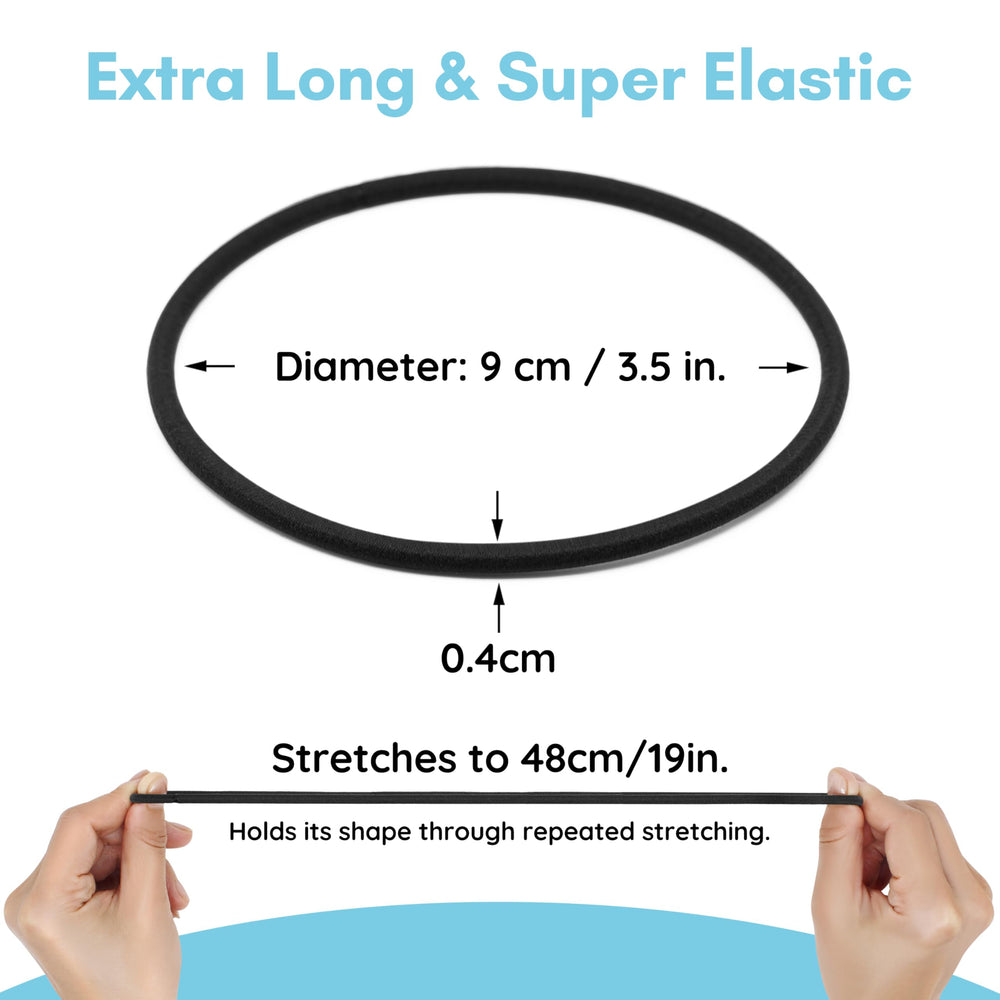 Qooocy long loop beside ruler illustrating 3.5-inch diameter fit for long hair