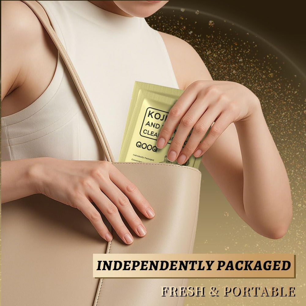 QOOQ ingredients visual with turmeric and kojic acid highlighting brightening benefit