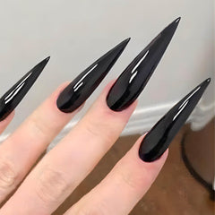 QQPPOLIU front packaging showing glossy black stiletto set and benefits